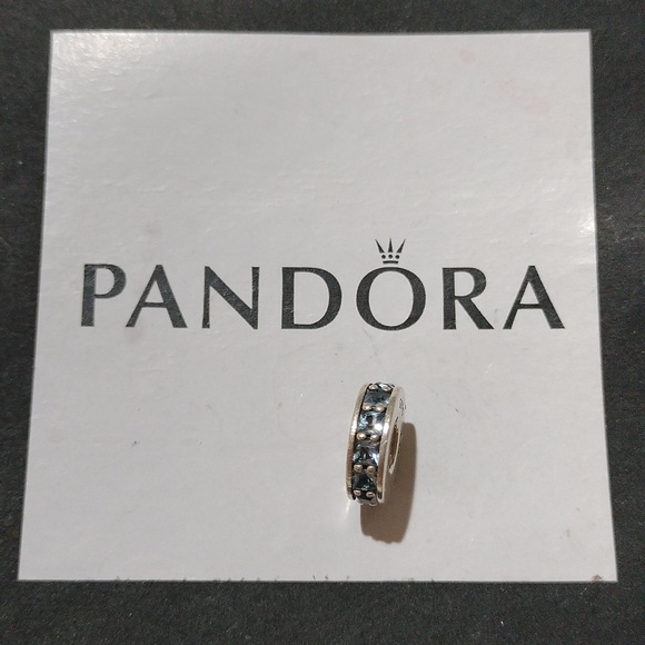 Pandora Retired Sterling Silver Eternity Spacer w/ Sky-Blue Crystal -791724NBS - Picture 2 of 6